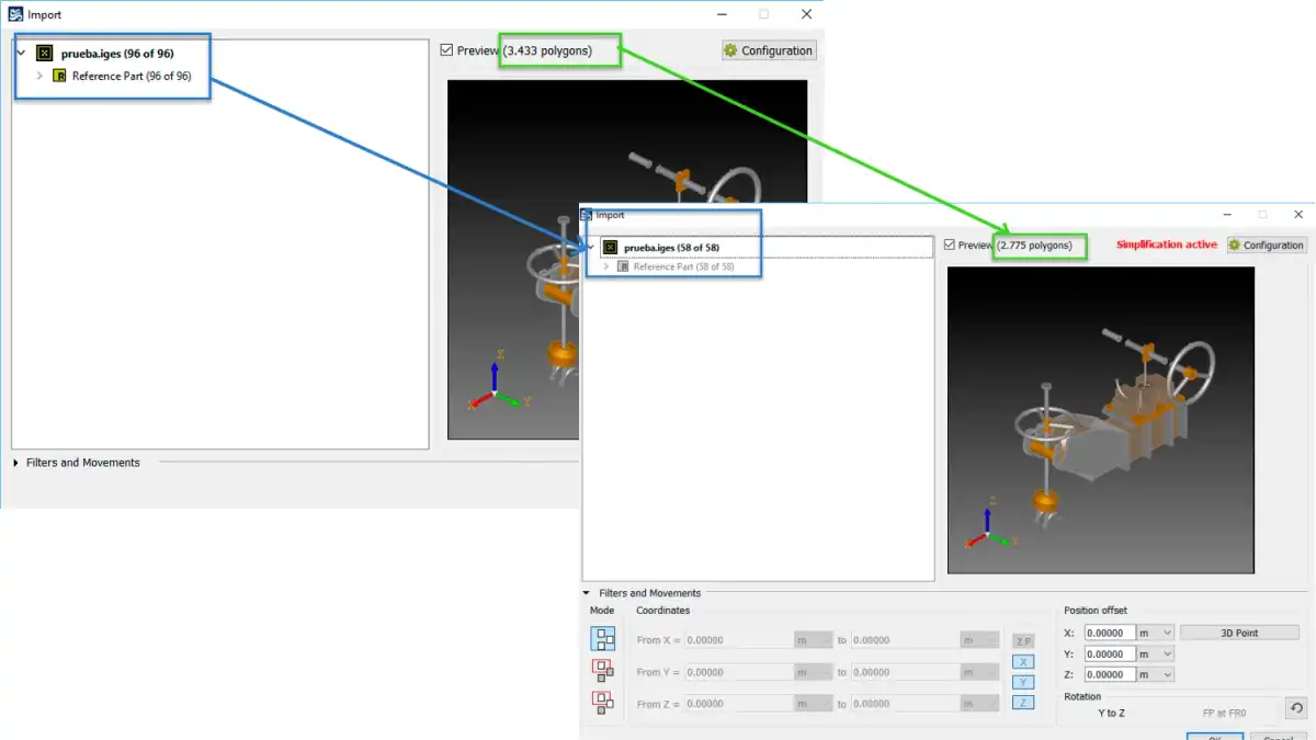 Example of a simplification workflow in SENER’s FORAN System made with CAD Exchanger API