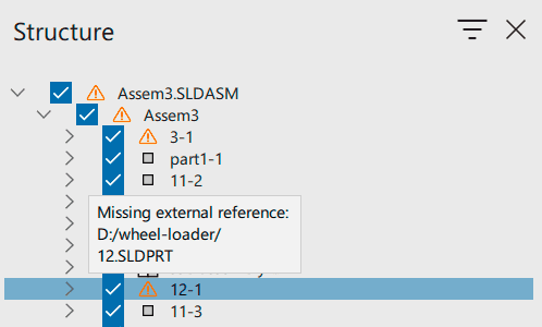 Product Structure panel