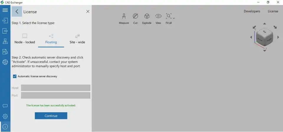 Floating license in CAD Exchanger GUI 3.9.2