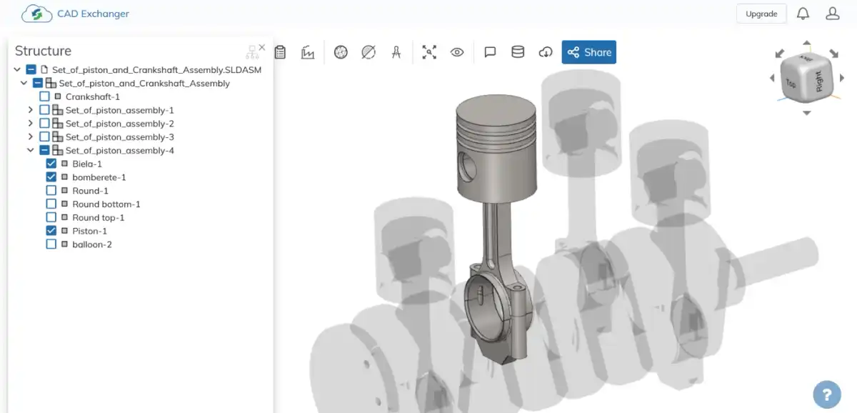 Fig. 4. "Piston-connecting rod" sub-assembly with some hidden parts