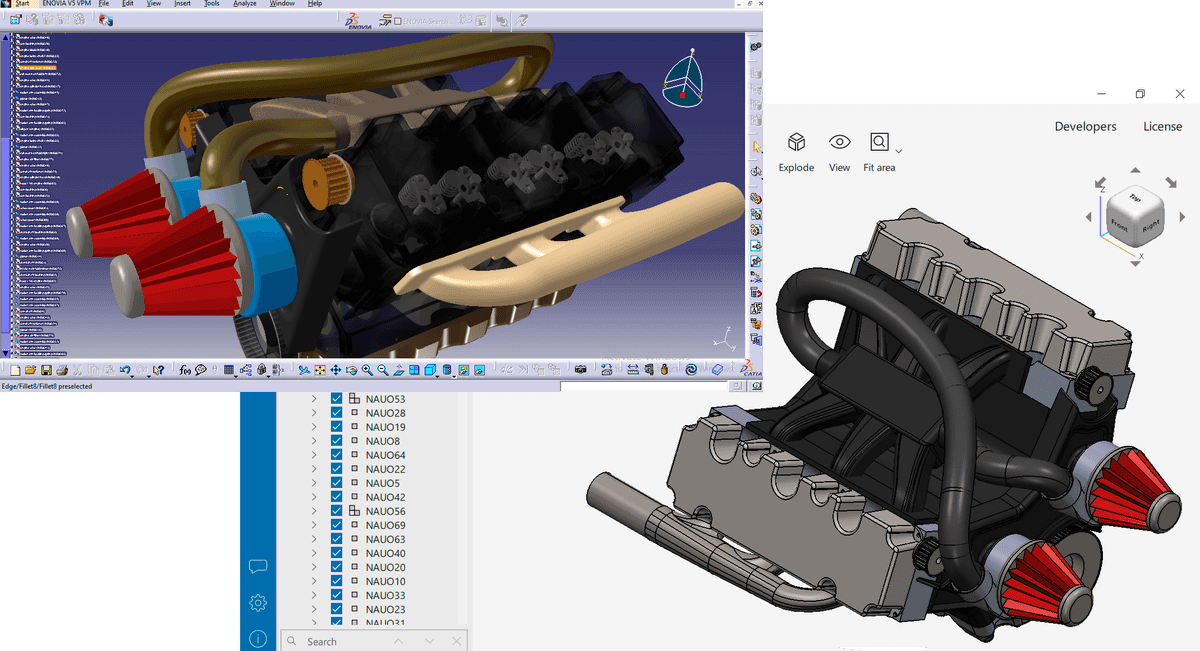 3D CAD model in CATIA and in CAD Exchanger