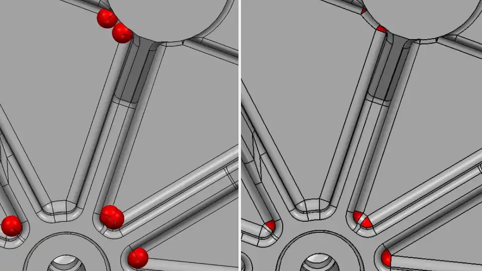 Left: Incorrectly trimmed spherical faces / Right: Improved spherical faces support in IGES and Parasolid