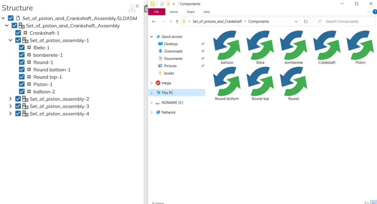 Fig. 7. SolidWorks model structure in CAD Exchanger Cloud and SolidWorks files it's composed of