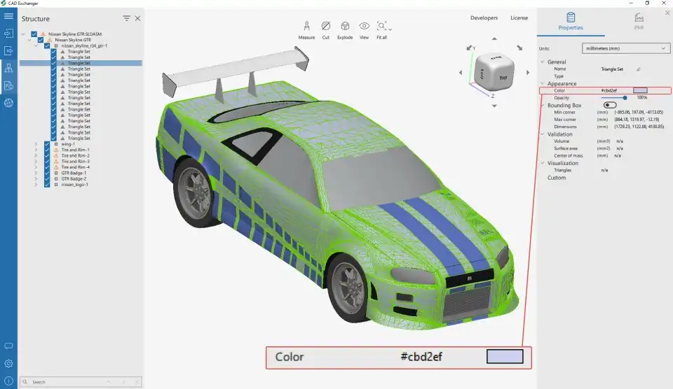 SOLIDWORKS mesh colors import in CAD Exchanger SDK