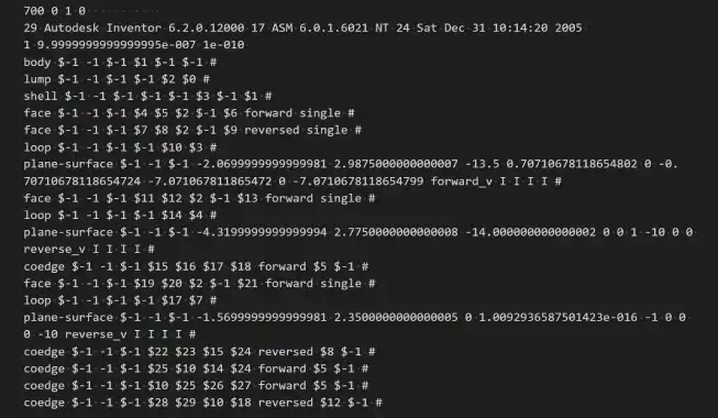 Fig. 1. An example of ACIS-SAT file contents