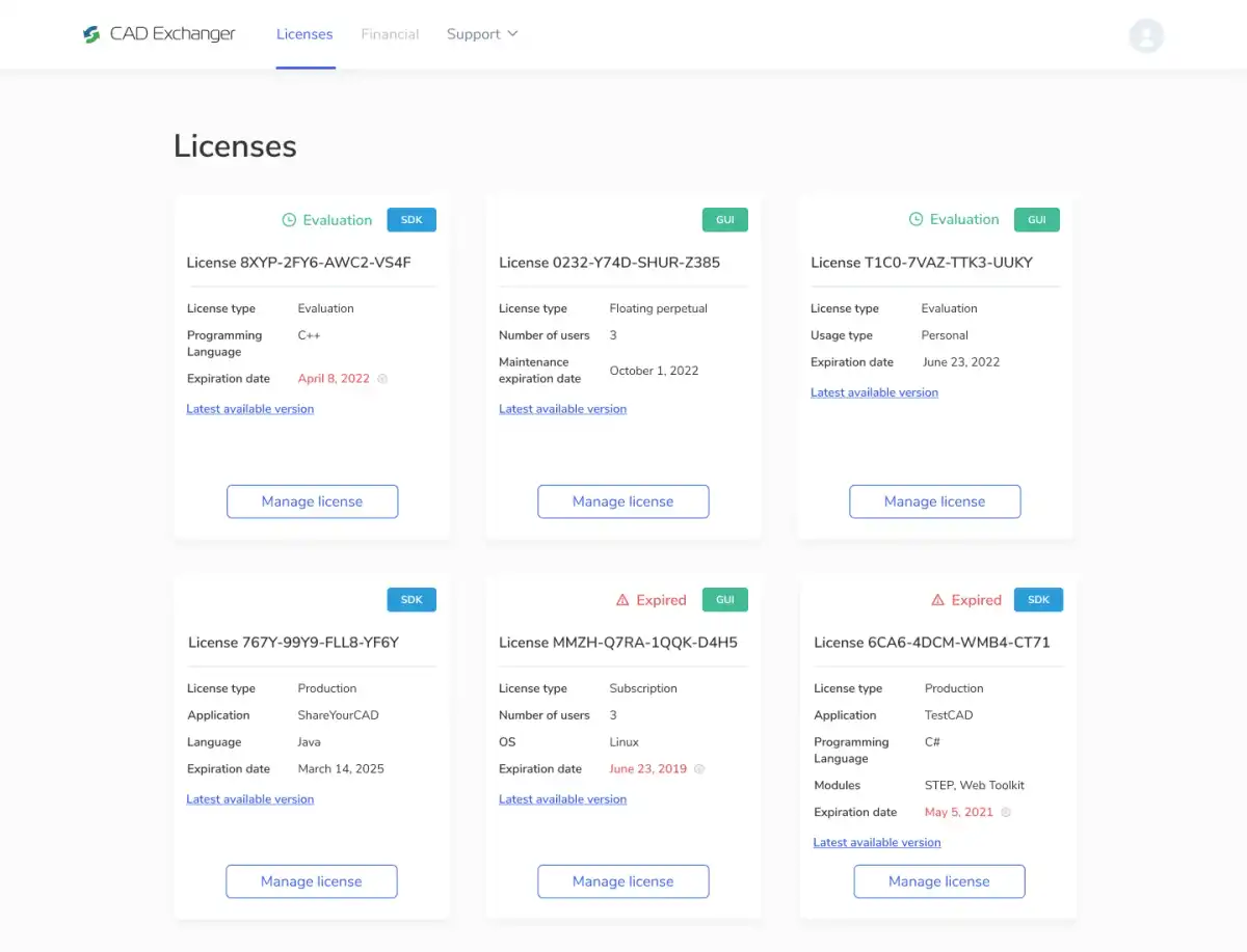 View all the licenses in your Customer Corner at cadexchanger.com