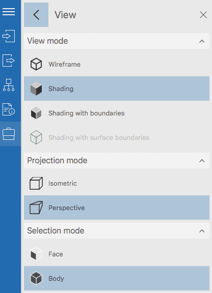 Fig. 8. View mode settings are located in the side menu