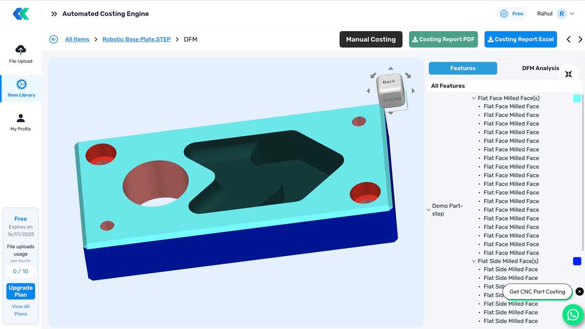 Feature recognition of an uploaded 3D model / Ace.kkonnect.io 
