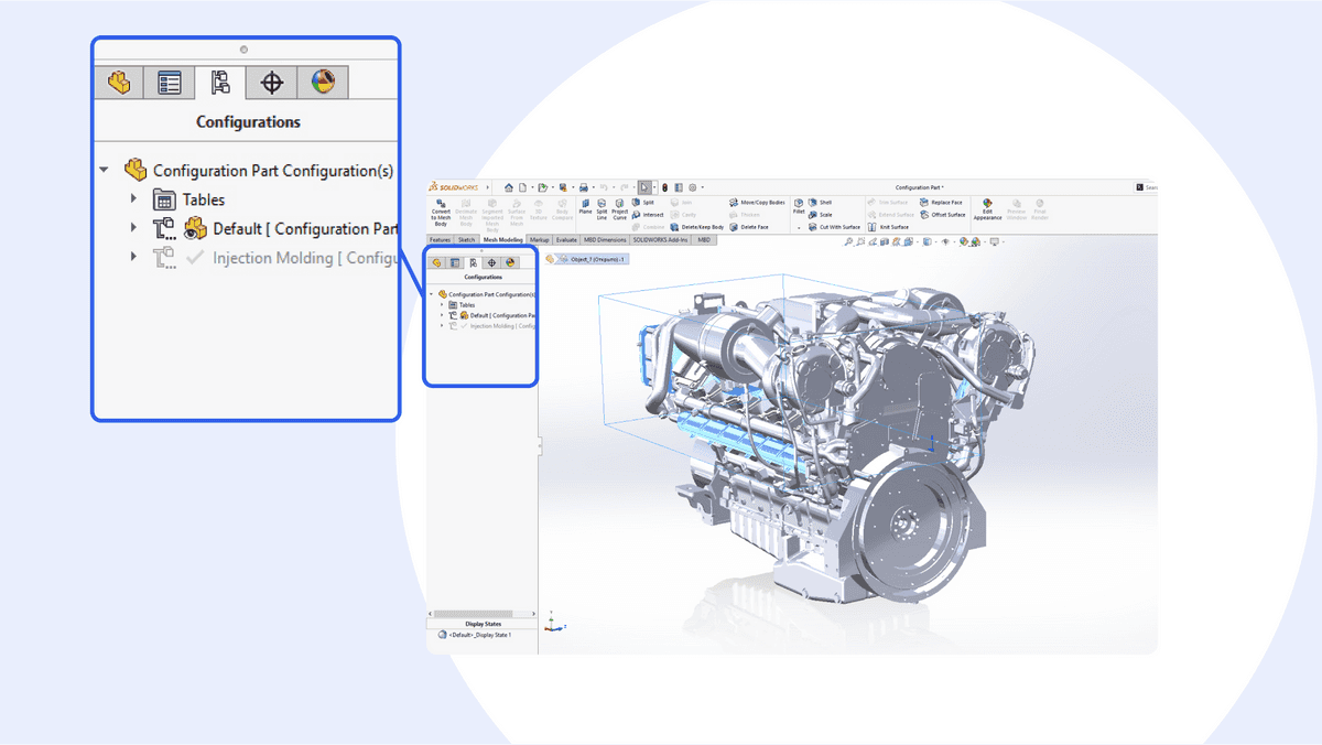 Configurations of the model in SOLIDWORKS