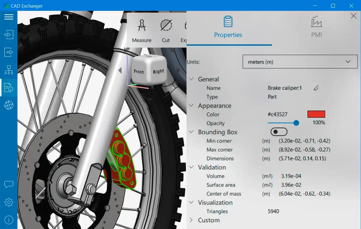 Fig. 3. "Brake caliper:1" is a part colored bright red