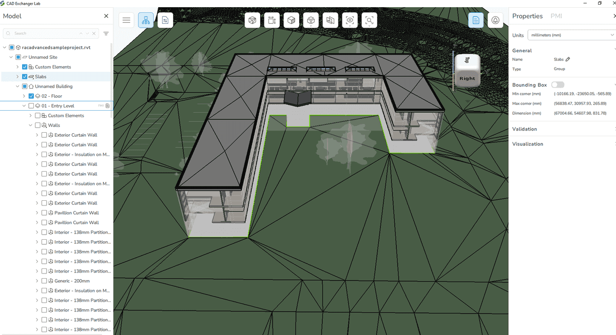  Representations of the building model without the entry level in CAD Exchanger Lab