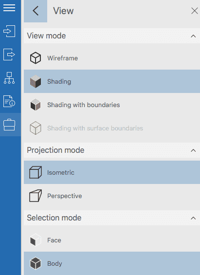 CAD Exchanger Lab's view mode settings are located in the side menu