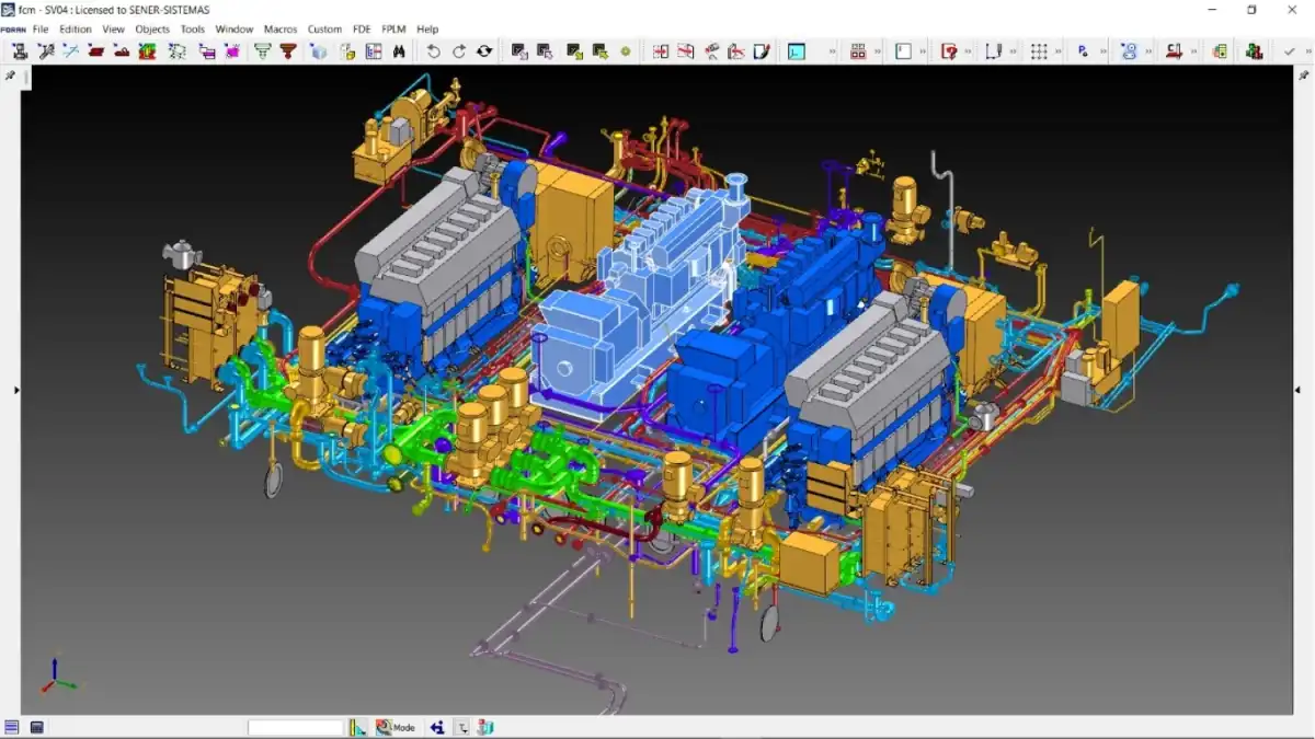 Rendered scene of a FORAN-modeled engine room