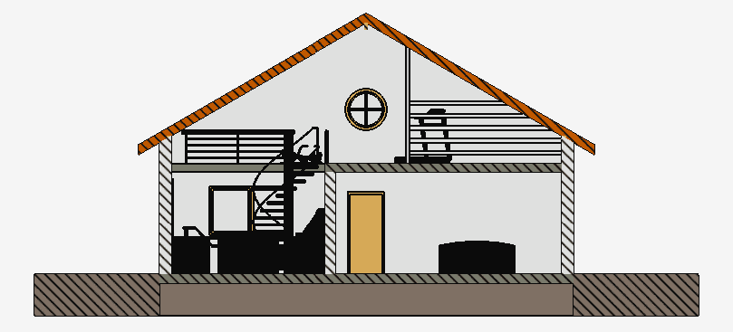 Cross-section of the facade of the building: frontal view in isometric projection