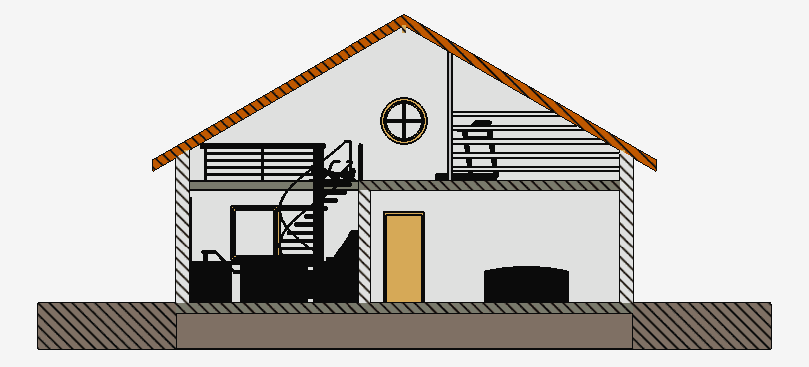 Fig. 4. Cross-section of the facade of the building: frontal view in isometric projection