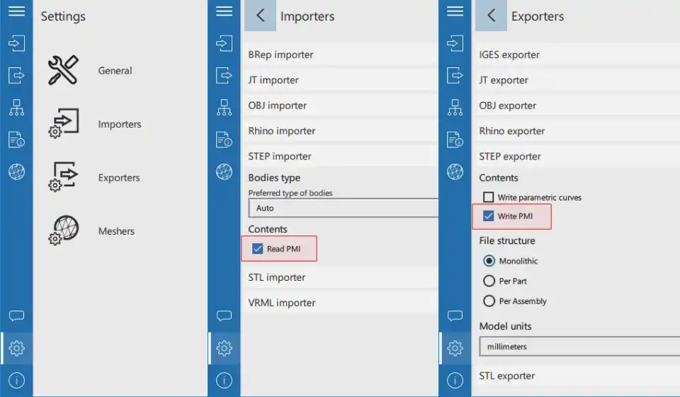 ‘Read PMI’ and ‘Write PMI’ options for STEP and JT in CAD Exchanger GUI