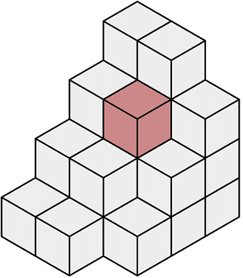 A series of voxels in a stack, with a single voxel shaded