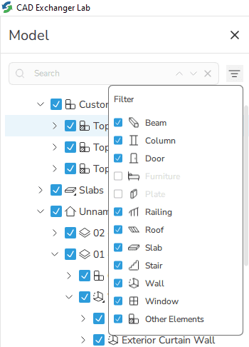 Semantic types (analog of families in Revit) of the building in CAD Exchanger Lab