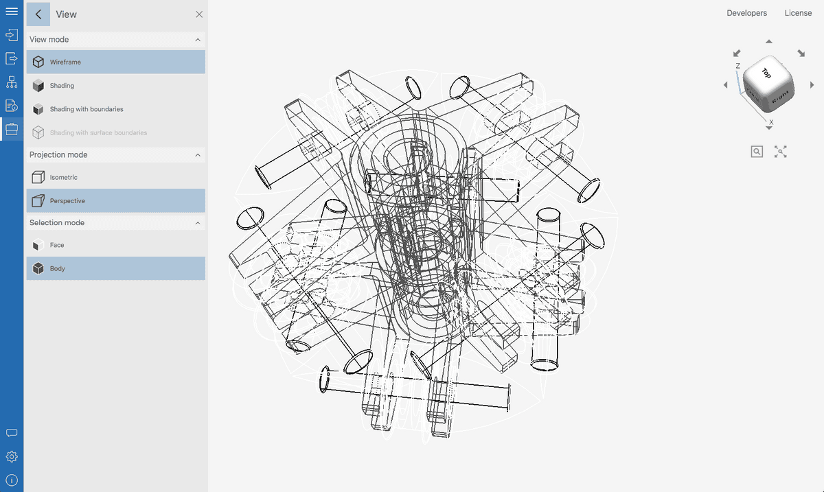 Fig. 5. 3D model of an omnidirectional wheel in the Wireframe mode