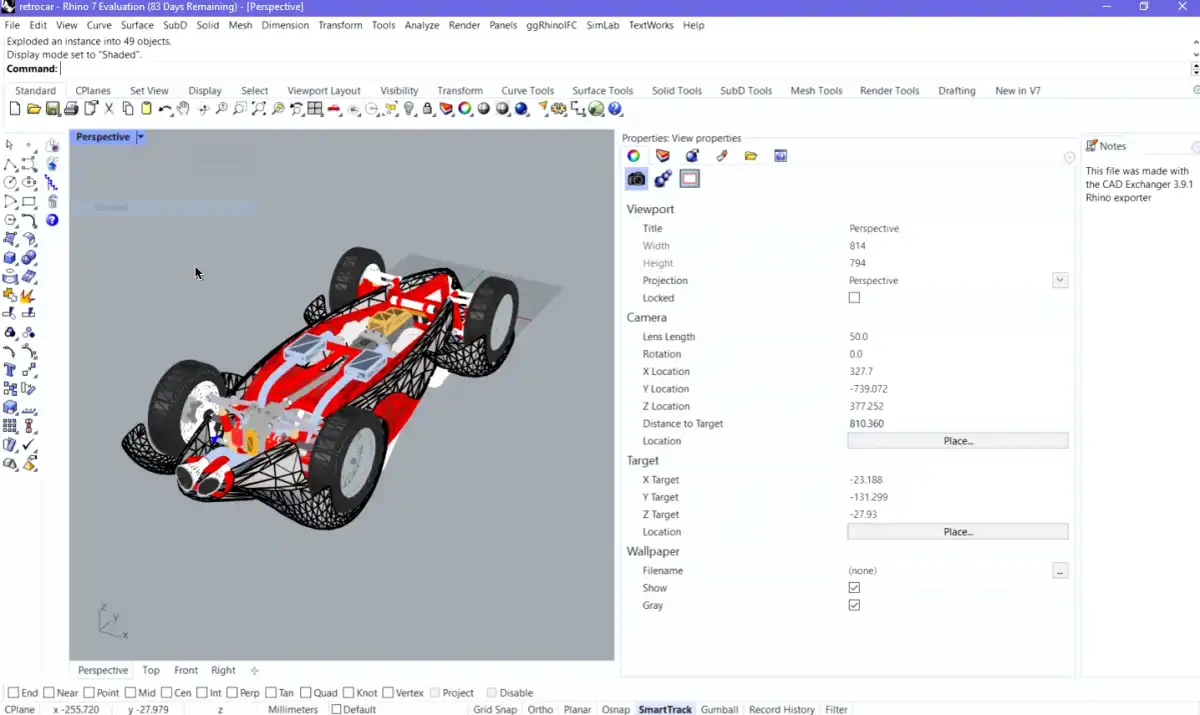 Mesh model imported intro Rhinoceros