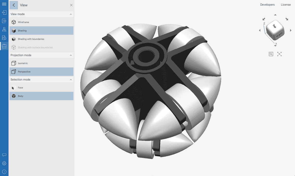 Fig. 6. 3D model of an omnidirectional wheel in the Shading mode