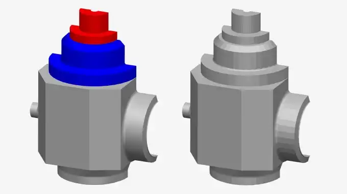 Fig. 2. Left: OBJ export of a CAD model with surfaces appearing smooth due to the existence of vertex normals. Right: STL export of the same model appearing faceted due to the lack of said normals.