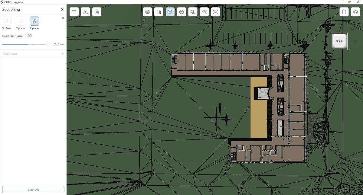 A sectional view of the building in CAD Exchanger Lab